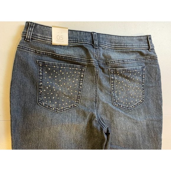 Chico's Womens Jeans Kerry Slim Straight Silver Rhinestones Indigo Bling SZ 0.5 - Picture 3 of 8